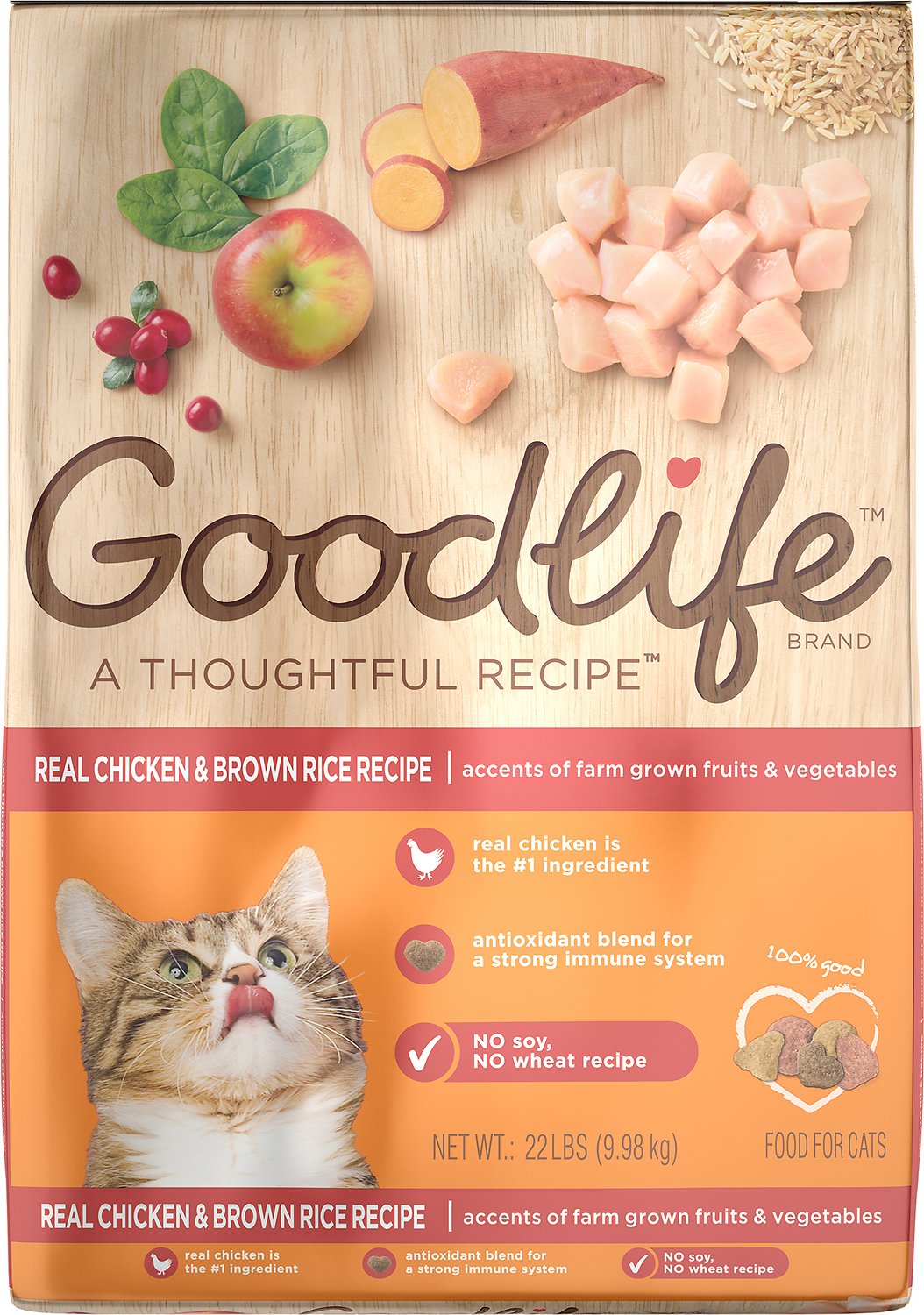 Goodlife Real Chicken & Brown Rice Recipe Dry Cat Food - 22 LB